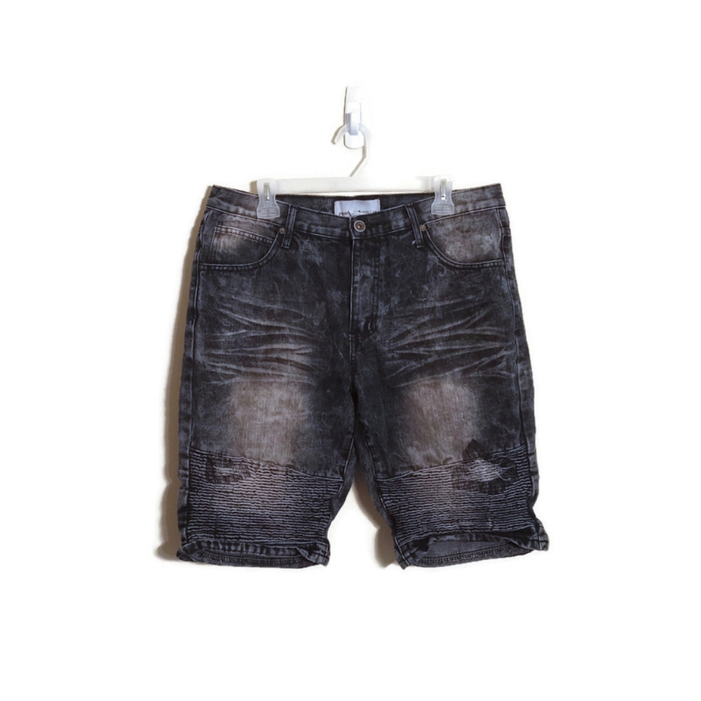 Paper Denim & Cloth Men Black Stonewash Distressed Denim Jean Shorts Sz 34
